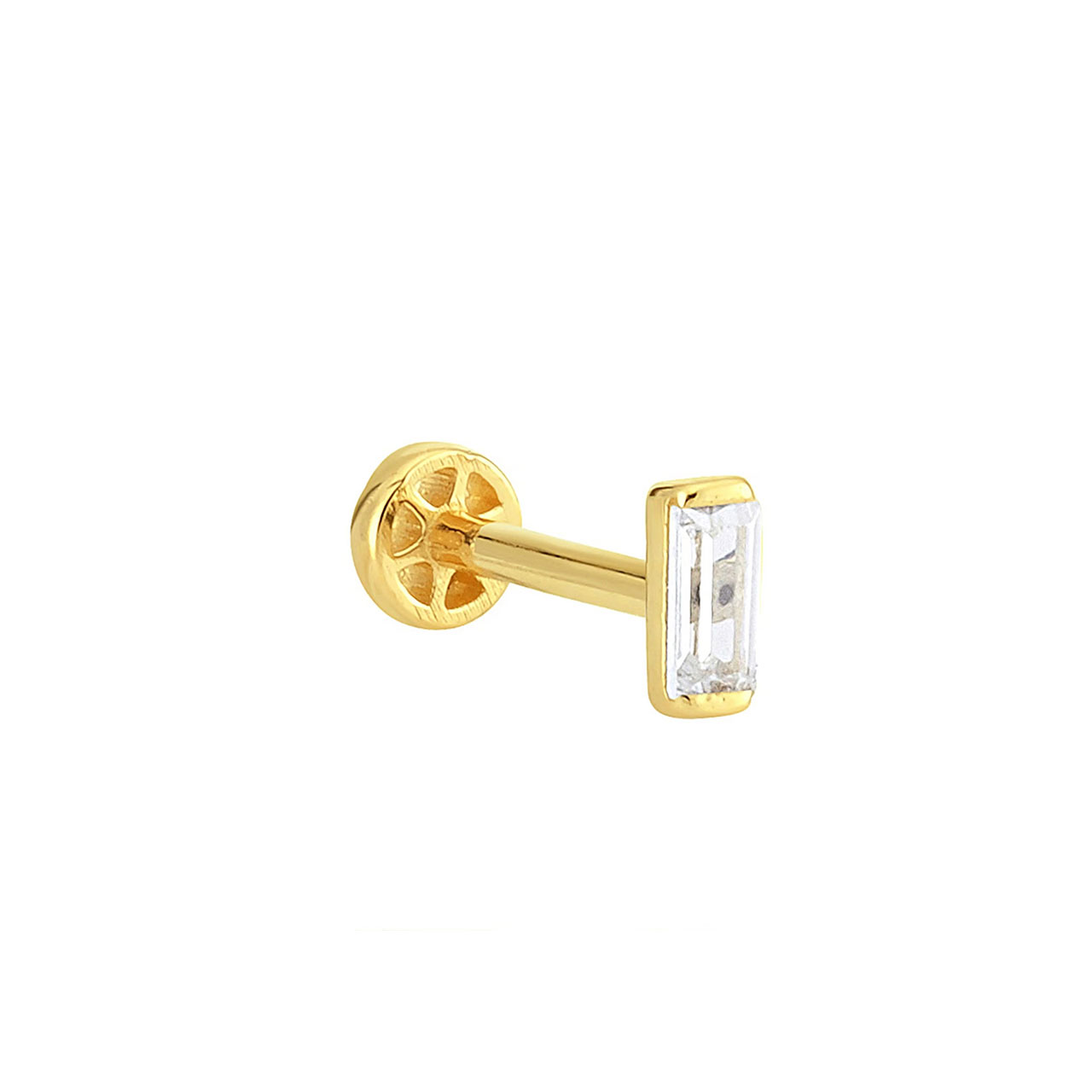 Altın Tek Baget Taşlı Minimal Tragus Piercing 14 Ayar