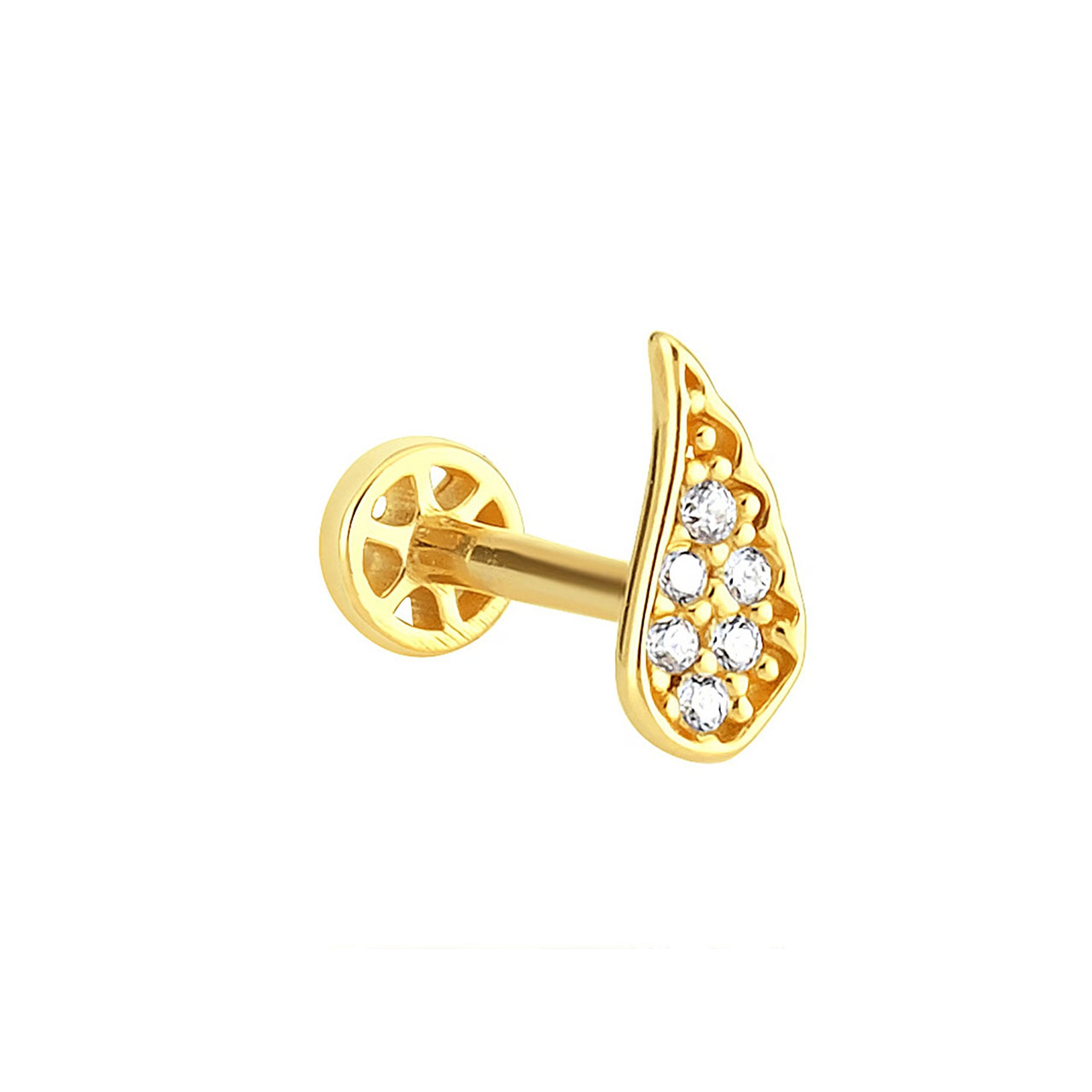Altın Taşlı Melek Kanadı Minimal Tragus Piercing 14 Ayar