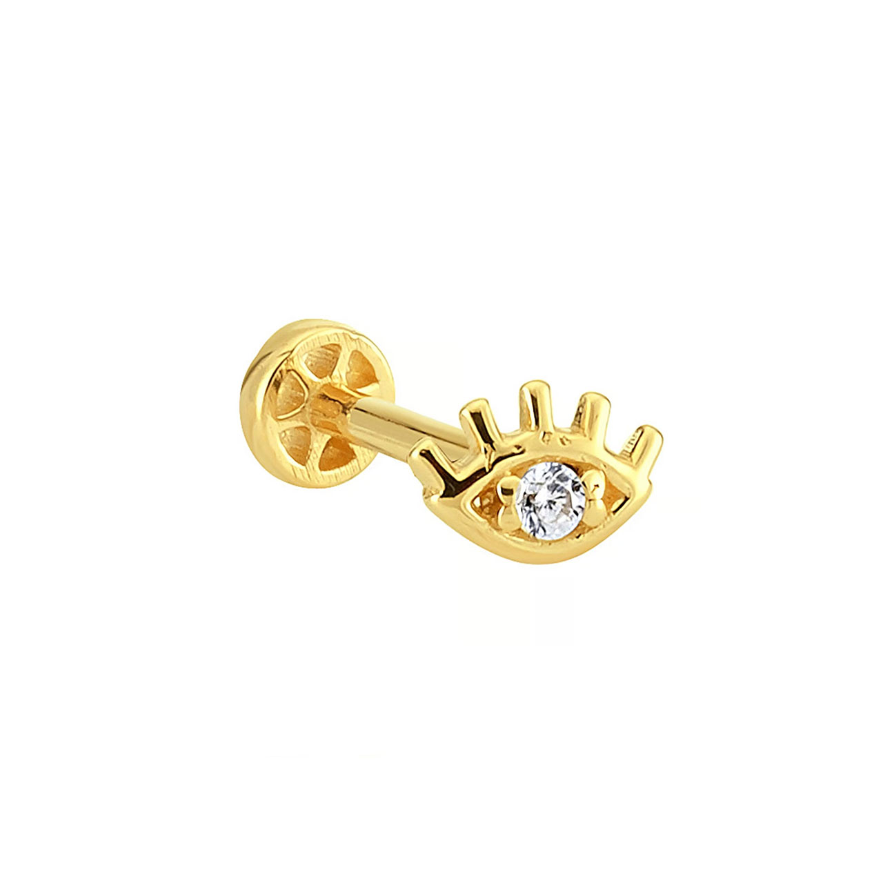 Altın Taşlı Göz Minimal Tragus Piercing 14 Ayar
