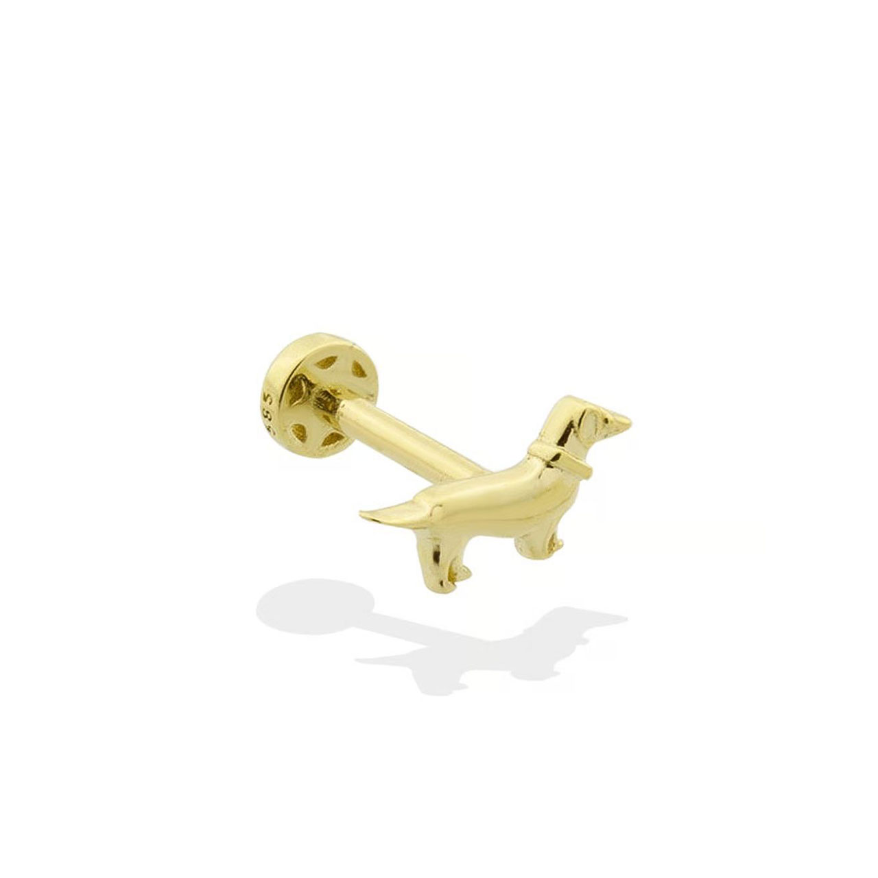 Altın Köpek Motifli Minimal Tragus Piercing 14 Ayar