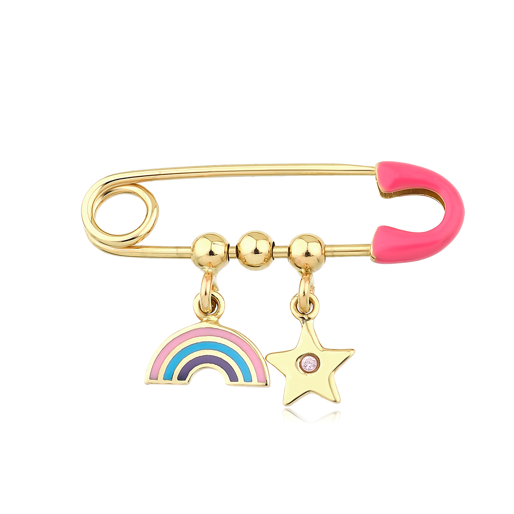 Rainbow Star Baby Pin 14K