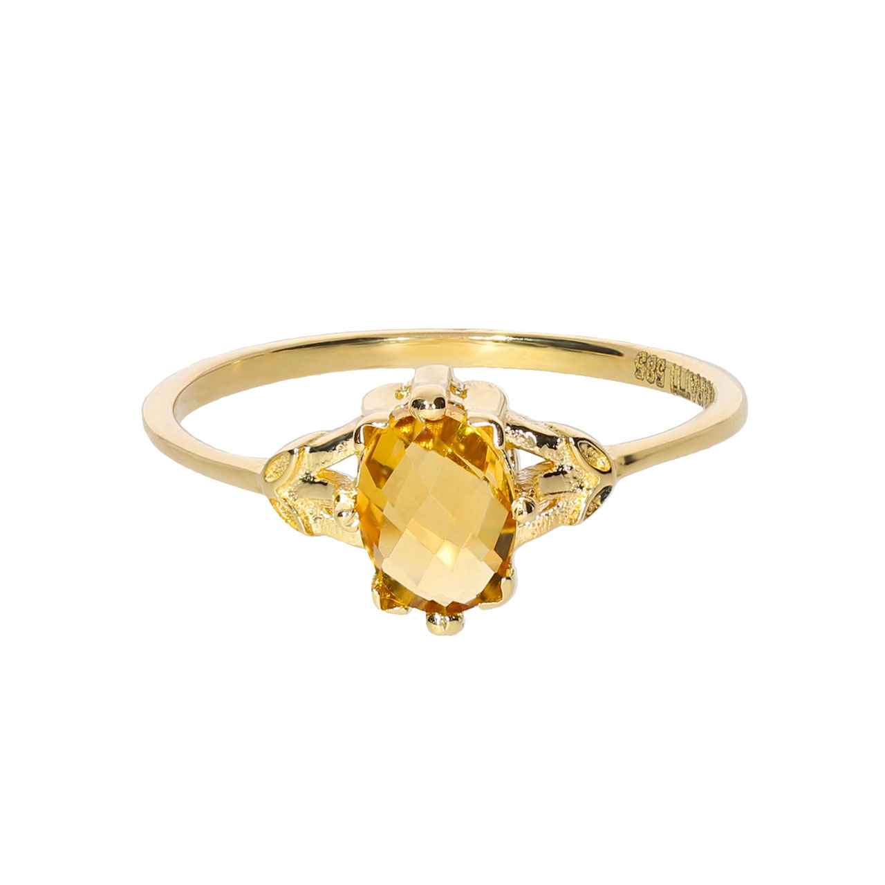 Citrine Stone Natural Solitaire Gold Ring 14 Karat