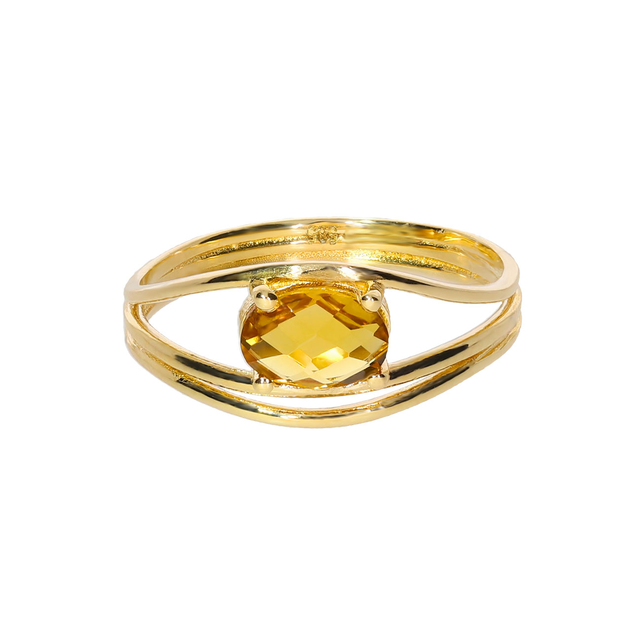 Citrine Stone Natural Solitaire Design Gold Ring 14 Karat