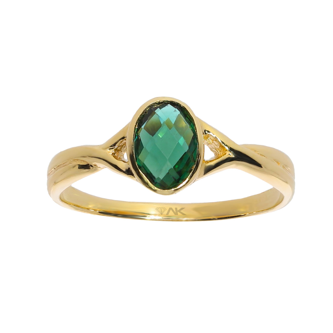 Green Tourmaline Natural Stone Gold Ring 14 Carat