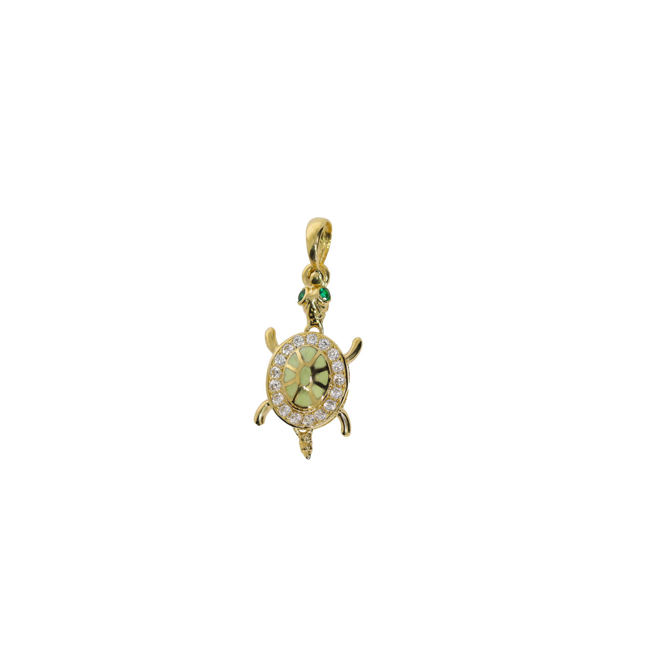 Luminous Enamel Tiny Turtle 14K Gold Pendant