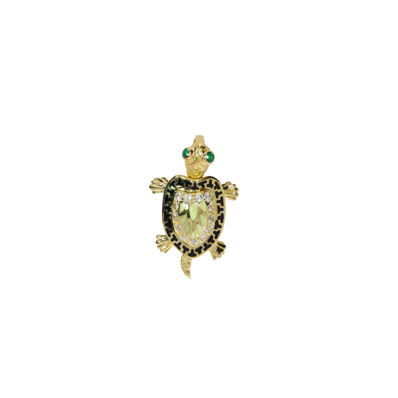 14K Gold Medium-Sized Phosphorescent Enameled Turtle Pendant