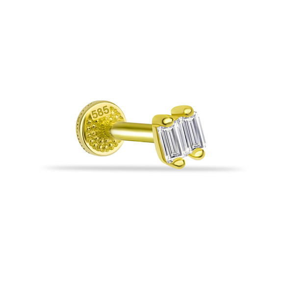 14 Ayar Altın Baget Taşlı Minimal Tragus Piercing